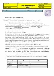 English Worksheet: End of Term Test n3 9th Forms 2013-2014 (Part 2)