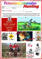 English Worksheet: Picture based conversation.  Hunting. (Debating) 18/