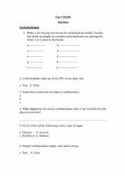 English Worksheet: Carbohydrates