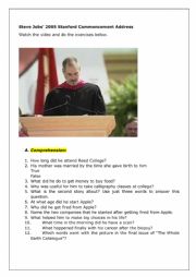 English Worksheet: Steve Jobs 2005 Stanford Commencement Address 