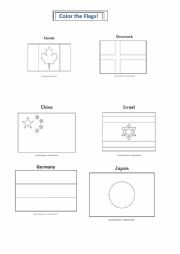 English Worksheet: Colour the flags correctly