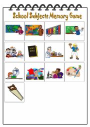 English Worksheet: School Subjects Memory Game