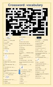 English Worksheet: vocabulary, crossword