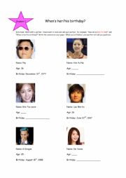Birthday Gap Fill Student 2 - Korean Celebrities
