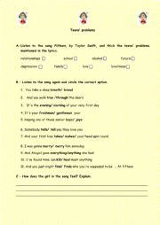 English Worksheet: Teens Problems - Listening activity