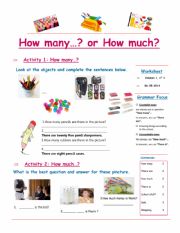 English Worksheet: How Many and How Much