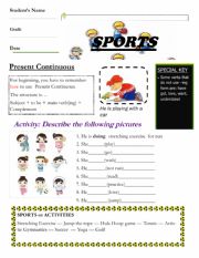 English Worksheet: Present Continuous Sports