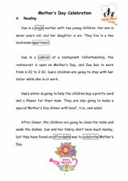 English Worksheet: Mothers day celebration
