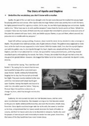 English Worksheet: Greek Mythology -Apollo and Daphne