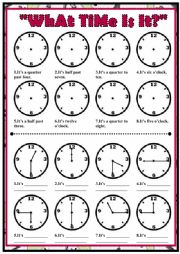 English Worksheet: What time is it?