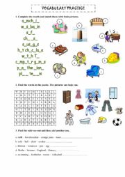 Vocabulary practice - revision - two pages