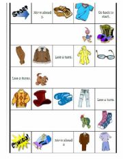 English Worksheet: Clothes Boardgame