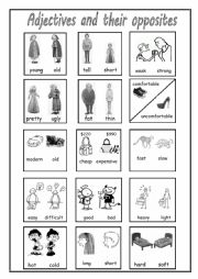 English Worksheet: Adjectives and their opposites - Pictionary