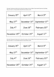 English Worksheet: Date Bingo