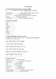 English Worksheet: past simple test