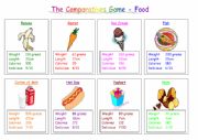 English Worksheet: Food Comparatives Game