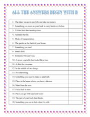 English Worksheet: All answers begin with B