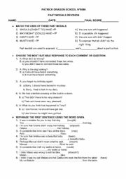 English Worksheet: past modals