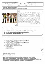 English Worksheet: Third Term Exam of English - Level 1 / L