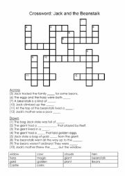 English Worksheet: jack and the bean stalk crossword