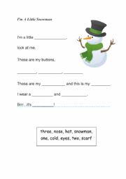 English Worksheet: Im a little snowman 