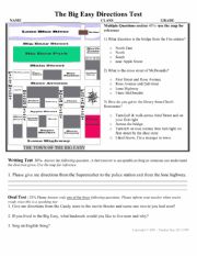 English Worksheet: Directions Test with map activity for speaking oral, writing & questions