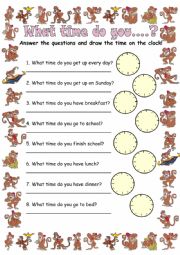 English Worksheet: What time do you....?