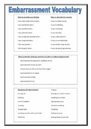 English Worksheet: Speaking Activity and Vocabulary on Embarrassment and Embarrassing moment
