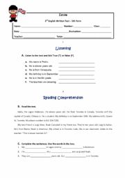 English Worksheet: Test 5th grade