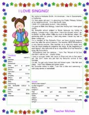 English Worksheet: I love singing!