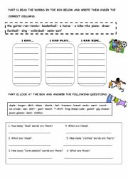 English Worksheet: CAN, CLOTHES,FOOD,FARM ANIMALS