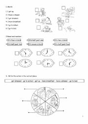 English Worksheet: Daily routines and times