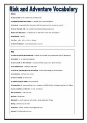 English Worksheet: Risk Vocabulary and speaking activity