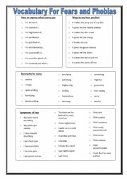 English Worksheet: Fear and Phobia Speaking Activity plus useful vocabulary and phrases!!!