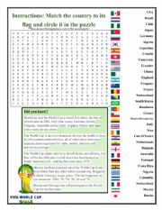 English Worksheet: World Cup 2014 matching and word search