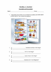 English Worksheet: How Many X How Much with Countable and Uncountable