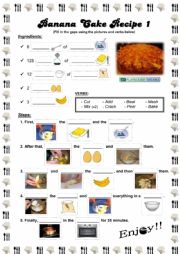 English Worksheet: Banana Cake Recipe