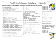 English Worksheet: World Cup Pitbull We Are One ft. Jennifer Lopez /Claudia Leitte Song