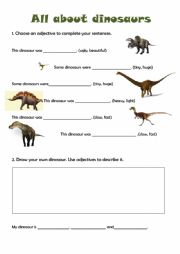 English Worksheet: Dinosaurs- working with adjectives 1