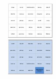 English Worksheet: phrasal verb bingo