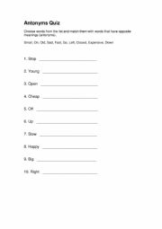 English Worksheet: Antonyms Quiz