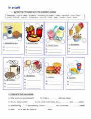 English Worksheet: In a Cafe - Vocabulary and dialogue worksheet