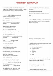 English Worksheet: Violet Hill by ColdPlay