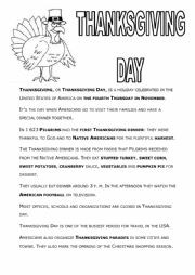 English Worksheet: Thanksgiving day
