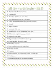 English Worksheet: All the words begin with D