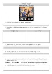 English Worksheet: Study Romeo + Juliet