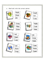 English Worksheet: School Subjects