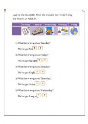 English Worksheet: School Subjects True or False