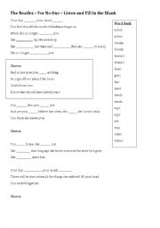 English Worksheet: Listening Third Person - The Beatles - For No One