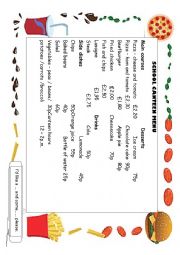 English Worksheet: school canteen menu